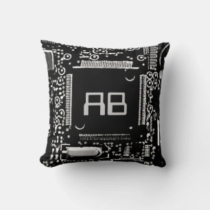 Coussin Carré d'oreiller à jetons monogramme du circuit B