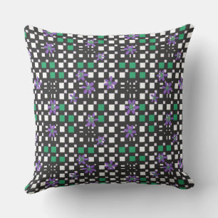 Coussin Carré floral Conundrum violet vert blanc noir
