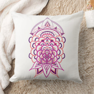 Coussin carré jeté mandala floral rose Aestheti