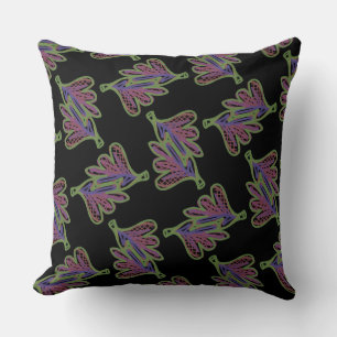 Coussin carré Jimette Design rose sur noir.