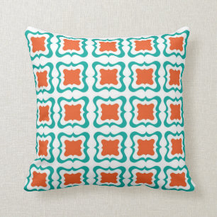Coussin Carré moderne Répéter Motif Turquoise Orange Bl