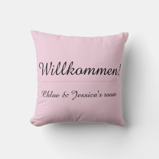 Coussin Carré Rose Willkommen Dortoir ou Appartement Allem