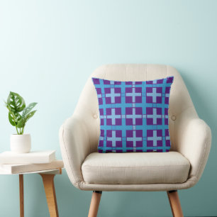 Coussin Carré Vérifier Motif Bleu Profond Violet