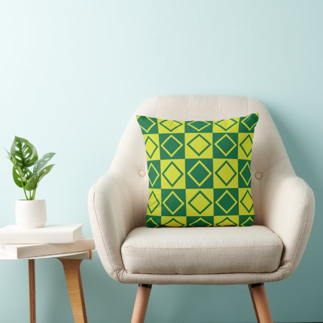 Coussin Carré vert diamant géométrique  (Chaise)