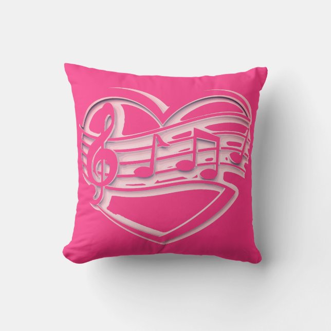 Coussin Carreau à la mode de rose de coeur de musique (Recto)