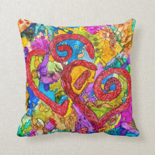 Coussin Carreau abstrait et coloré de coeurs