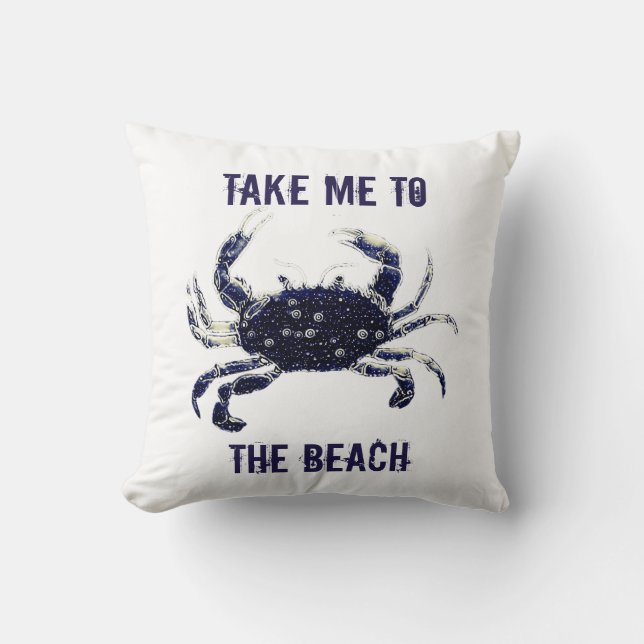 Coussin Carreau blanc de marine de crabe nautique de plage (Recto)