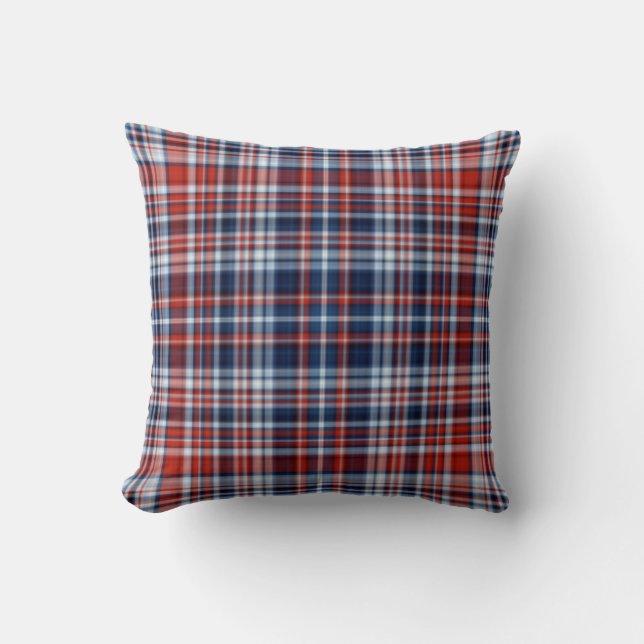 Coussin Carreau blanc et bleu rouge de plaid (Recto)