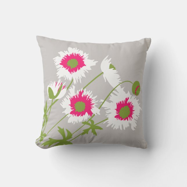 Coussin Carreau blanc, rose, vert et gris de pavot (Recto)
