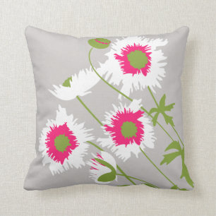 Coussin Carreau blanc, rose, vert et gris de pavot