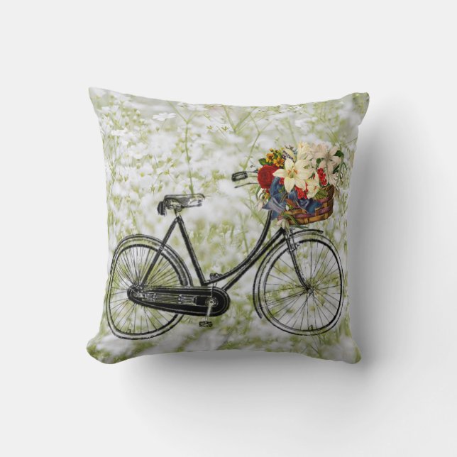 Coussin Carreau blanc vert clair de fleur de bicyclette (Recto)