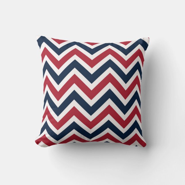 Coussin Carreau bleu blanc rouge de zigzag nautique (Recto)