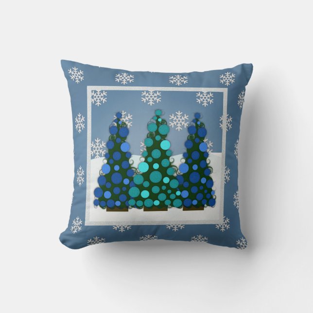 Coussin Carreau bleu d'arbre de Noël de Milou (Recto)