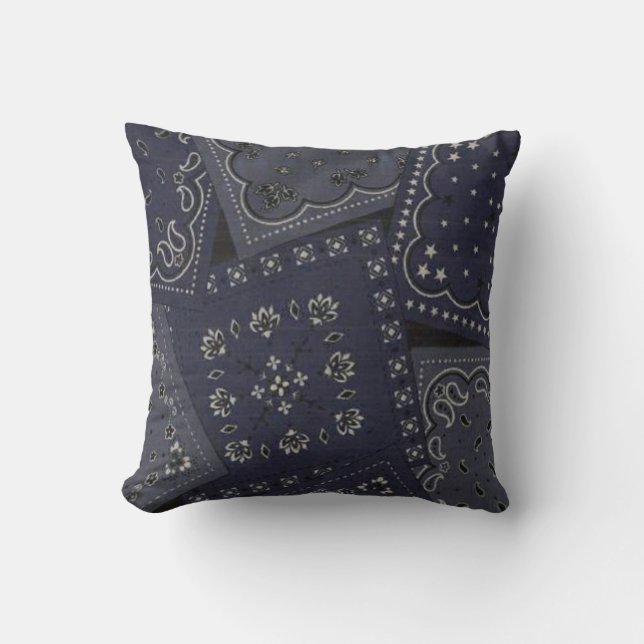 Coussin Carreau bleu de MoJo de motif de Bandana de pays (Recto)