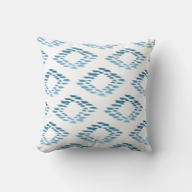 Coussin Carreau bleu de motif d'Ikat (Recto)