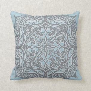 Coussin Carreau bleu et gris de médaillon