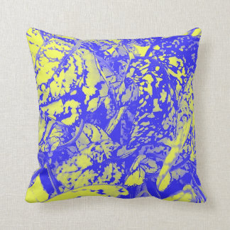 Coussin Carreau bleu et jaune de feuillage