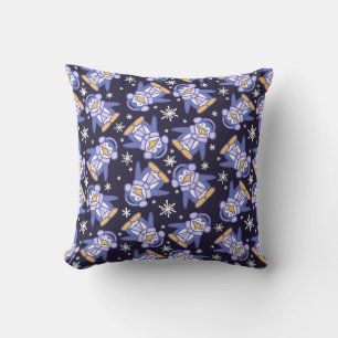 Coussin Carreau bleu-foncé d'oiseau de pingouins de Noël