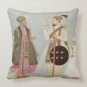 Coussin Carreau bleu, gris et rose poussiéreux de Mughal