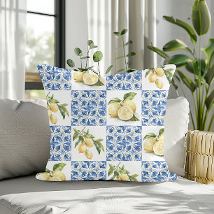 Coussin Carreau bleu motif français de citron de campagne