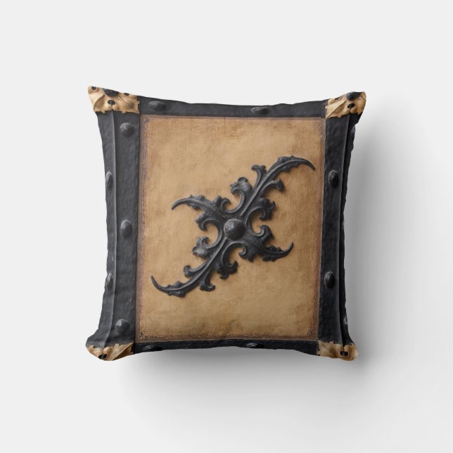 Coussin Carreau bronzage noir et brun de Steampunk (Recto)