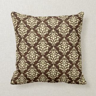 Coussin Carreau brun chocolat et crème de damassé
