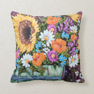 Coussin Carreau "de bouquet de seau de fleur sauvage"