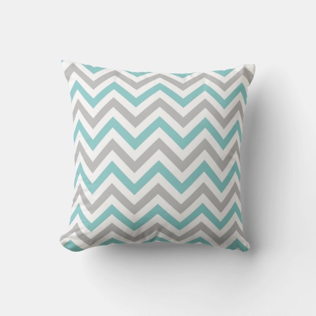 Coussin Carreau | de Chevron {Aqua et gris} (Recto)