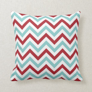 Coussin Carreau de Chevron {Aqua et rouge}