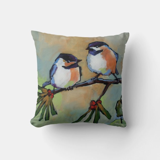Coussin Carreau de Chickadees (Recto)