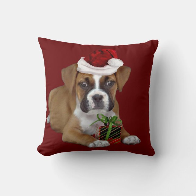Coussin Carreau de chien de boxeur de Noël (Recto)