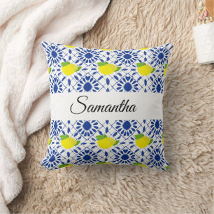 Coussin Carreau de citron géométrique bleu