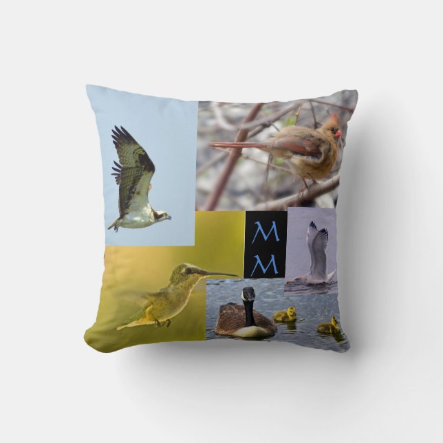 Coussin carreau de collage de photo d'oiseau (Recto)