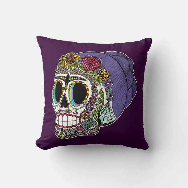 Coussin Carreau de crâne de sucre de Catrina (Recto)