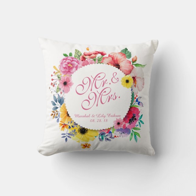 Coussin Carreau de M. et de Mme Elegant Floral Wedding | (Recto)