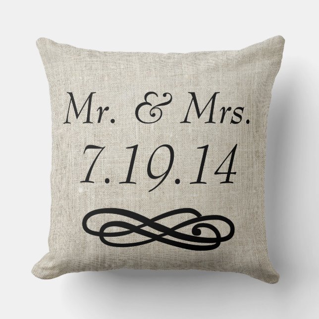 Coussin Carreau de M. et de Mme Wedding Linen Burlap (Recto)