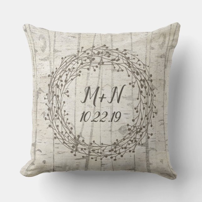 Coussin Carreau de mariage de monogramme de guirlande en (Recto)
