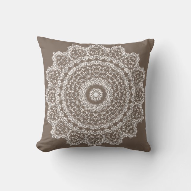 Coussin Carreau de motif de dentelle de Taupe (Recto)