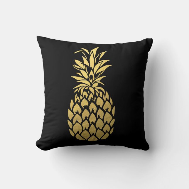 Coussin Carreau de noir d'ananas de feuille d'or (Recto)
