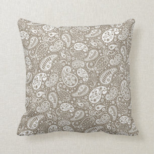 Coussin Carreau de Paisley de Taupe et de blanc
