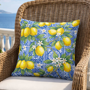 Coussin Carreau de style aquarelle français bleu citron