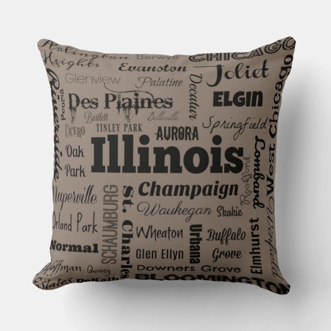Coussin Carreau de typographie de l'Illinois dans le taupe (Recto)
