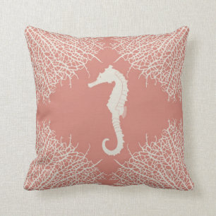 Coussin Carreau décoratif avec l'hippocampe et le corail