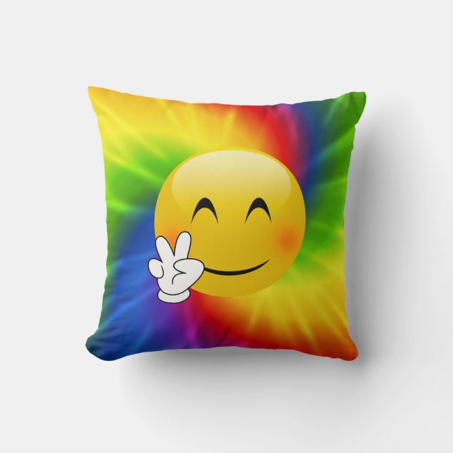 Coussin Carreau d'Emoji teint par cravate de signe de paix (Recto)