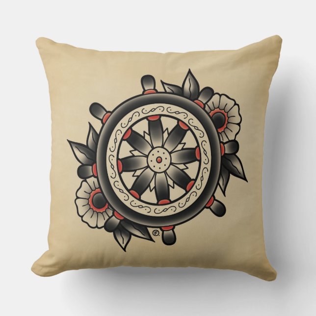 Coussin Carreau d'instantané de tatouage de Shipwheel (Recto)