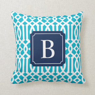Coussin Carreau du treillis de marine et de turquoise