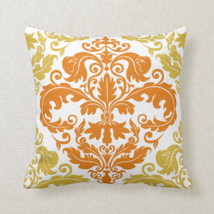 Coussin Carreau - duo de damassé - or et orange
