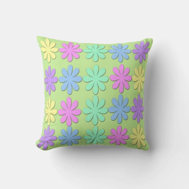 Coussin Carreau en pastel de motif de marguerite (Recto)