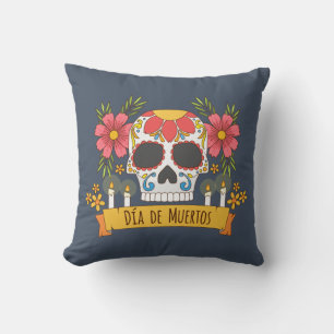 Coussin Carreau floral de Skull Dia de los Muertos