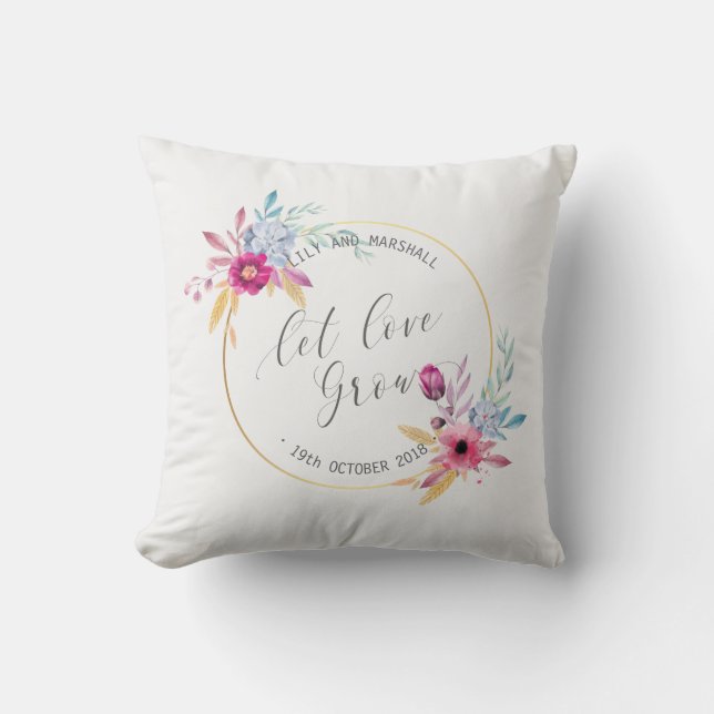 Coussin Carreau floral élégant de M. et de Mme Wedding | (Recto)
